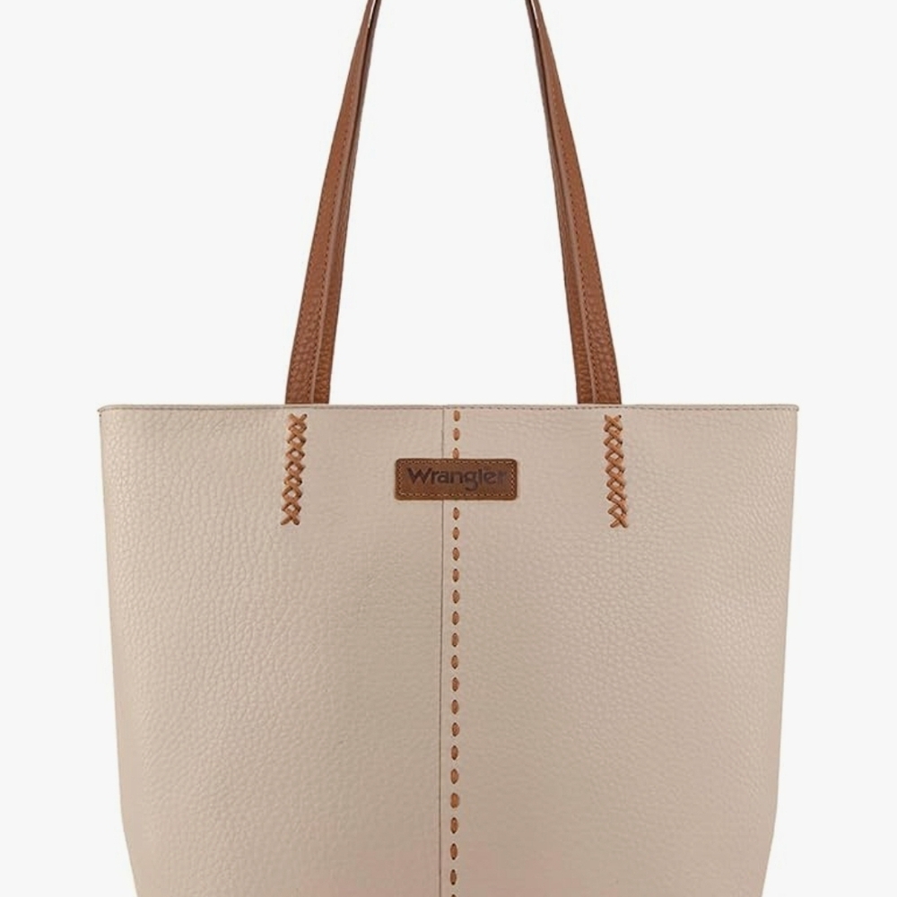 Wrangler Cream Tote with Brown Leather Straps